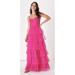 Lulus‎ Tiered Tulle Maxi Dress Magenta Pink Barbiecore Formal Women Size M NWT